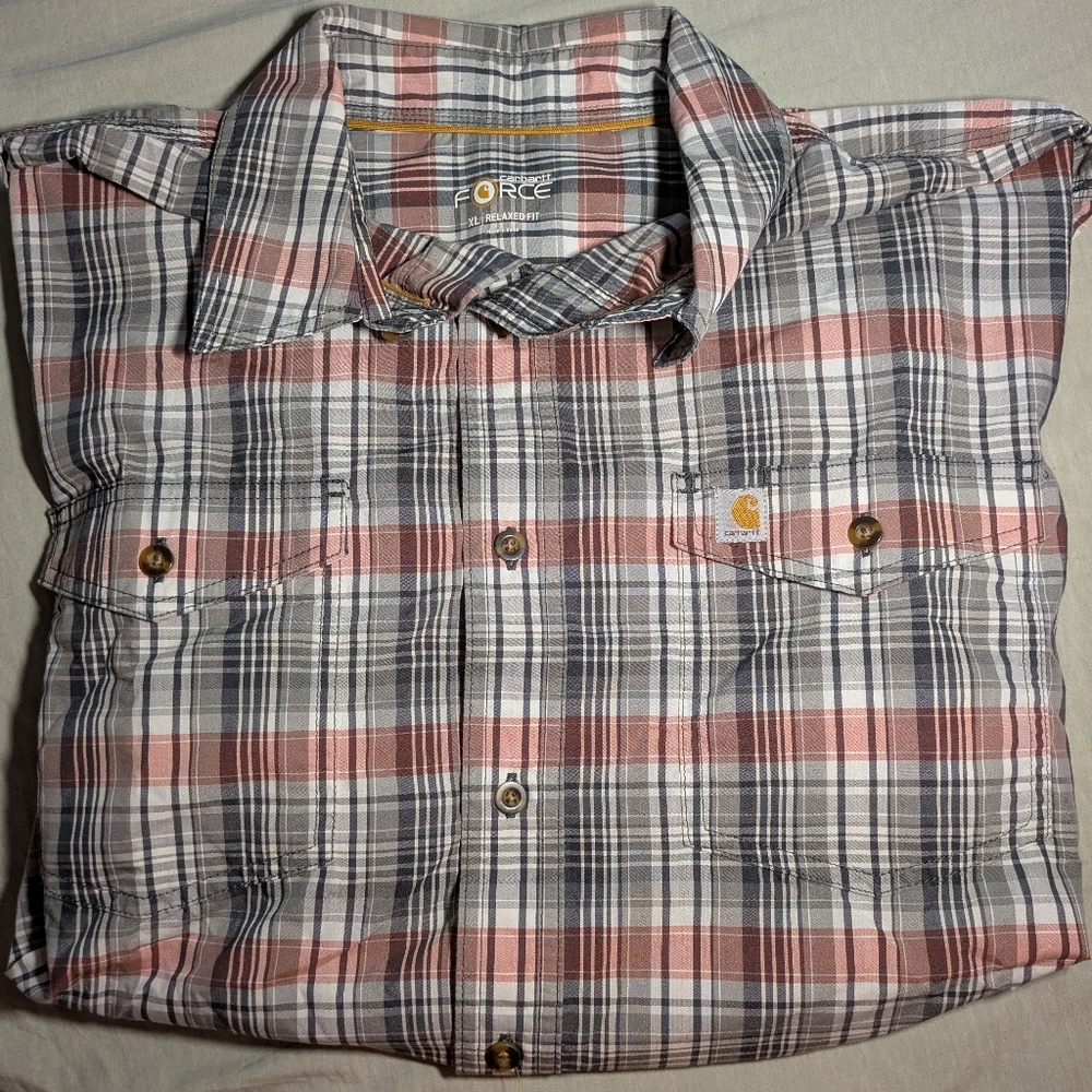 Carhartt Men's Plaid Shirt - Red and Gray